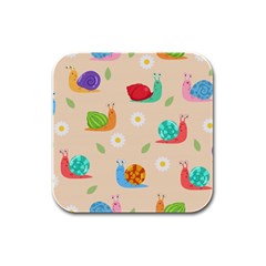 Seamless Pattern Cute Snail With Flower Leaf Rubber Square Coaster (4 Pack) by Jancukart