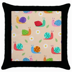 Seamless Pattern Cute Snail With Flower Leaf Throw Pillow Case (black) by Jancukart