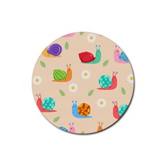 Seamless Pattern Cute Snail With Flower Leaf Rubber Coaster (round) by Jancukart