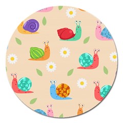 Seamless Pattern Cute Snail With Flower Leaf Magnet 5  (round) by Jancukart