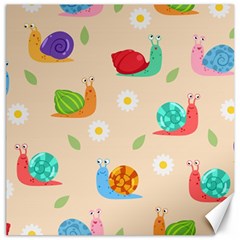 Seamless Pattern Cute Snail With Flower Leaf Canvas 16  X 16  by Jancukart