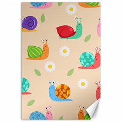 Seamless Pattern Cute Snail With Flower Leaf Canvas 24  X 36  by Jancukart