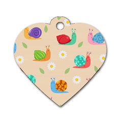 Seamless Pattern Cute Snail With Flower Leaf Dog Tag Heart (two Sides) by Jancukart