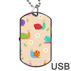 Seamless Pattern Cute Snail With Flower Leaf Dog Tag Usb Flash (one Side) by Jancukart