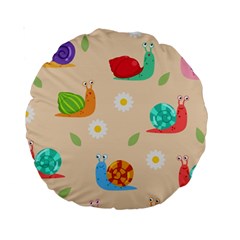 Seamless Pattern Cute Snail With Flower Leaf Standard 15  Premium Round Cushions by Jancukart