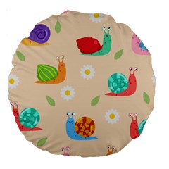 Seamless Pattern Cute Snail With Flower Leaf Large 18  Premium Round Cushions by Jancukart