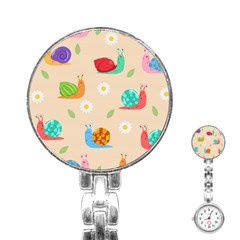 Seamless Pattern Cute Snail With Flower Leaf Stainless Steel Nurses Watch by Jancukart