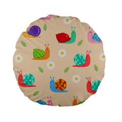 Seamless Pattern Cute Snail With Flower Leaf Standard 15  Premium Flano Round Cushions by Jancukart