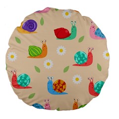 Seamless Pattern Cute Snail With Flower Leaf Large 18  Premium Flano Round Cushions by Jancukart