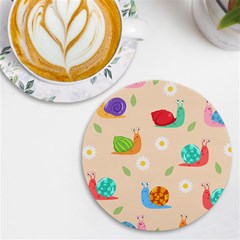 Seamless Pattern Cute Snail With Flower Leaf Uv Print Round Tile Coaster by Jancukart