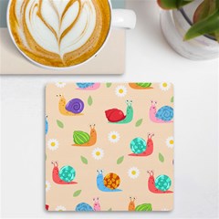 Seamless Pattern Cute Snail With Flower Leaf Uv Print Square Tile Coaster  by Jancukart