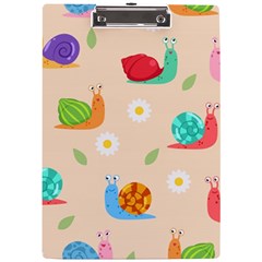 Seamless Pattern Cute Snail With Flower Leaf A4 Clipboard by Jancukart