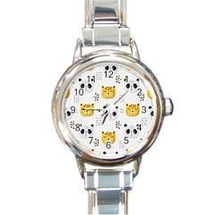 Seamless Pattern Cute Animals Round Italian Charm Watch