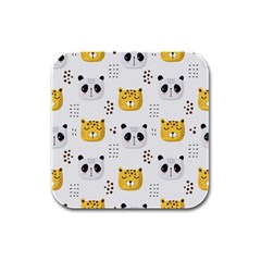 Seamless Pattern Cute Animals Rubber Square Coaster (4 Pack)