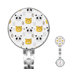 Seamless Pattern Cute Animals Stainless Steel Nurses Watch