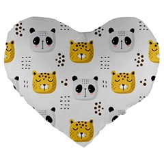 Seamless Pattern Cute Animals Large 19  Premium Flano Heart Shape Cushions