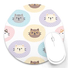 Cute Cat Seamless Pattern Background Round Mousepads