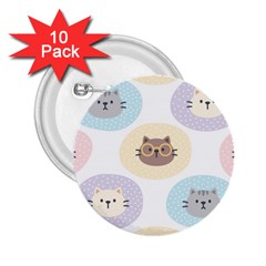 Cute Cat Seamless Pattern Background 2 25  Buttons (10 Pack) 