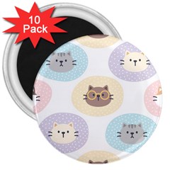 Cute Cat Seamless Pattern Background 3  Magnets (10 Pack) 