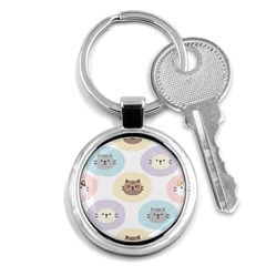 Cute Cat Seamless Pattern Background Key Chain (round) by Jancukart