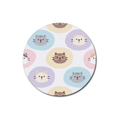 Cute Cat Seamless Pattern Background Rubber Round Coaster (4 Pack)