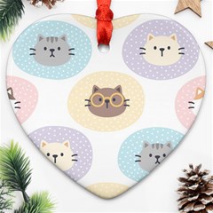 Cute Cat Seamless Pattern Background Heart Ornament (two Sides) by Jancukart