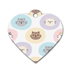 Cute Cat Seamless Pattern Background Dog Tag Heart (one Side)