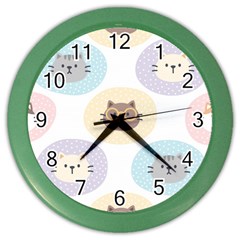 Cute Cat Seamless Pattern Background Color Wall Clock