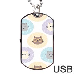 Cute Cat Seamless Pattern Background Dog Tag Usb Flash (two Sides)