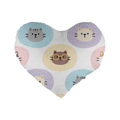 Cute Cat Seamless Pattern Background Standard 16  Premium Heart Shape Cushions