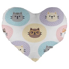 Cute Cat Seamless Pattern Background Large 19  Premium Heart Shape Cushions