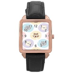 Cute Cat Seamless Pattern Background Rose Gold Leather Watch 