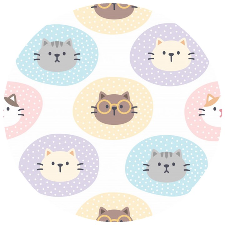 Cute Cat Seamless Pattern Background Wooden Puzzle Round