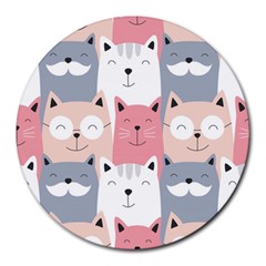 Cute Seamless Pattern With Cats Round Mousepads by Jancukart