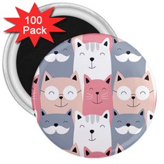 Cute Seamless Pattern With Cats 3  Magnets (100 Pack) by Jancukart