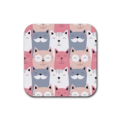 Cute Seamless Pattern With Cats Rubber Coaster (square)