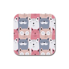 Cute Seamless Pattern With Cats Rubber Square Coaster (4 Pack) by Jancukart