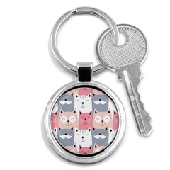 Cute Seamless Pattern With Cats Key Chain (round)