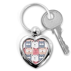 Cute Seamless Pattern With Cats Key Chain (heart) by Jancukart