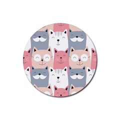 Cute Seamless Pattern With Cats Rubber Round Coaster (4 Pack) by Jancukart