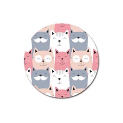 Cute Seamless Pattern With Cats Magnet 3  (round)