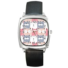 Cute Seamless Pattern With Cats Square Metal Watch