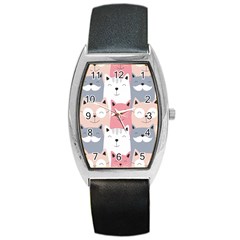 Cute Seamless Pattern With Cats Barrel Style Metal Watch