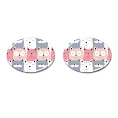 Cute Seamless Pattern With Cats Cufflinks (oval)