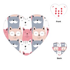 Cute Seamless Pattern With Cats Playing Cards Single Design (heart)