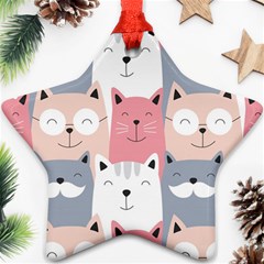 Cute Seamless Pattern With Cats Star Ornament (two Sides)