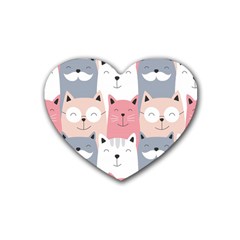 Cute Seamless Pattern With Cats Rubber Coaster (heart)