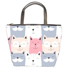 Cute Seamless Pattern With Cats Bucket Bag by Jancukart