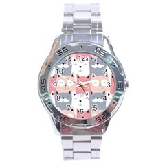 Cute Seamless Pattern With Cats Stainless Steel Analogue Watch