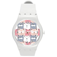 Cute Seamless Pattern With Cats Round Plastic Sport Watch (m)